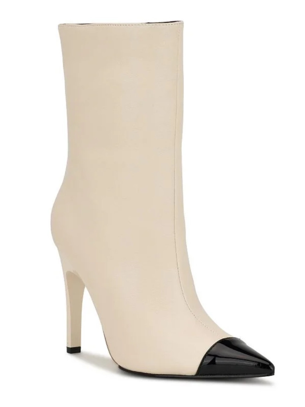 Nine West Cream Ankle Boot with Black Patent Pointed Toe